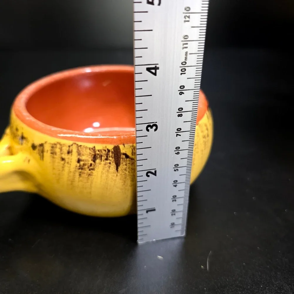 Crate & Barrel Soup Bowl Unisex Small Yellow Orange Ceramic Rustic Handle Crock